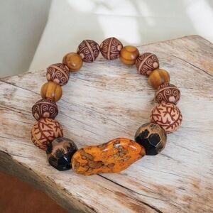 Handcrafted Brown and Orange Beaded Bracelet